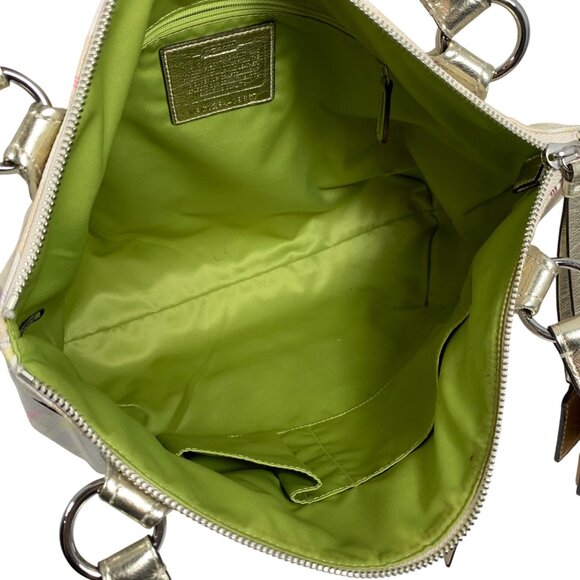 COACH Poppy Signature Ivory Gold Tattersall Sequined Glam Tote Purse 19867 - Picture 13 of 16